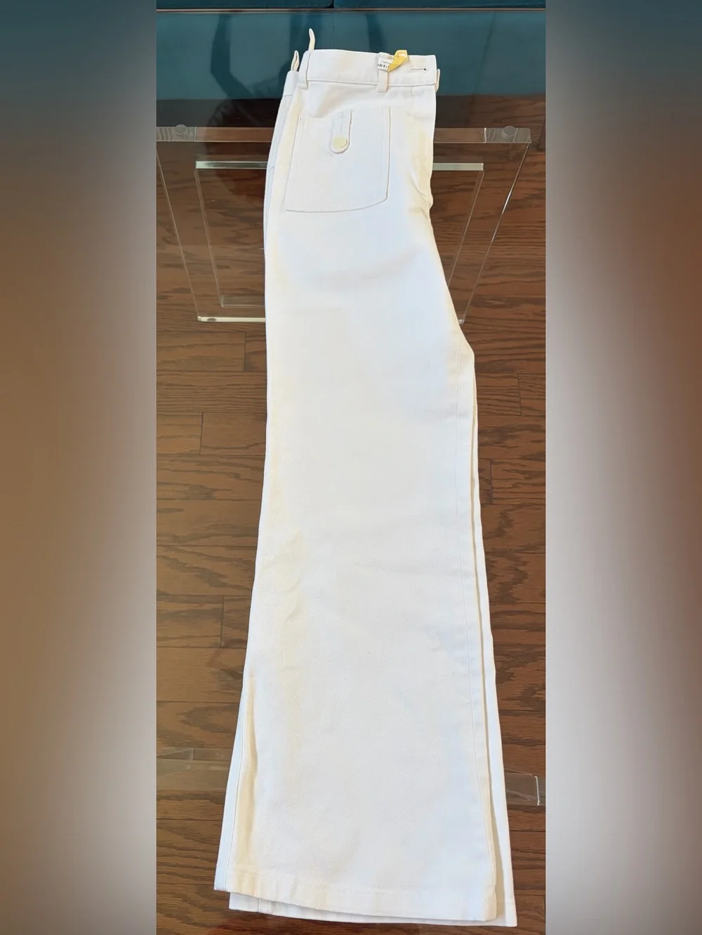 AUTHENTIC CHANEL VINTAGE 2004 CRUISE WHITE WIDE LEG QUILTED UTILITY DENIM PANTS